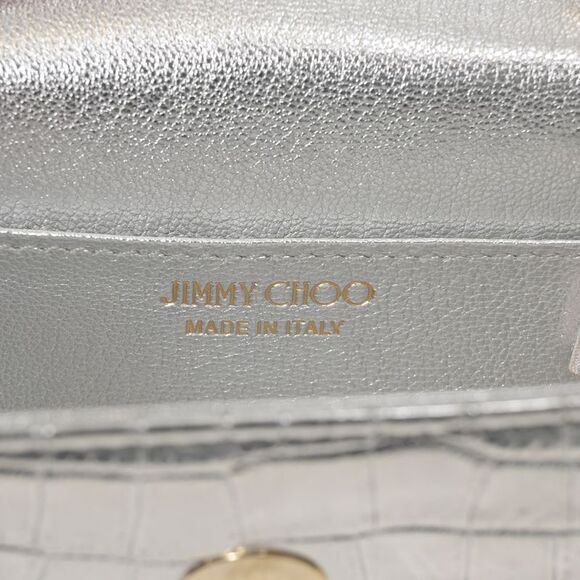 Jimmy Choo Mini Paris Metallic Croc-Embossed Super Mini Bag in Silver Leather - Picture 9 of 10